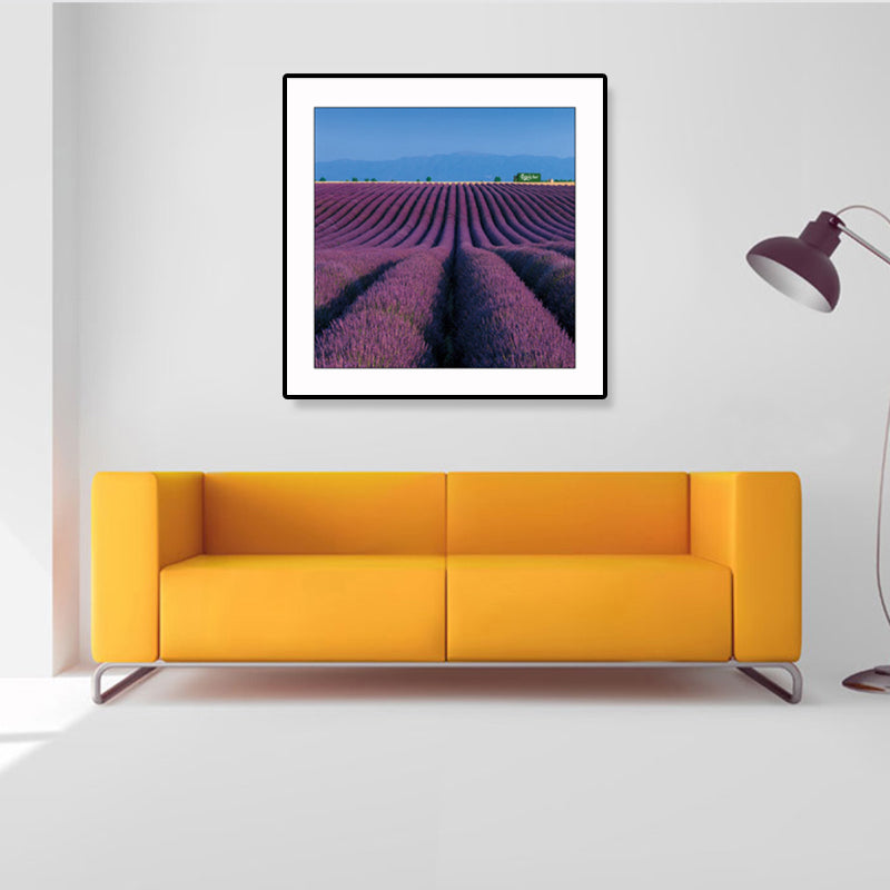 Farmhouse Lavender Landscape Painting Dark Color Living Room Wall Art Print, Textured Dark Purple Clearhalo 'Art Gallery' 'Canvas Art' 'Country Art Gallery' 'French Country' 'Rustic' Arts' 1861419