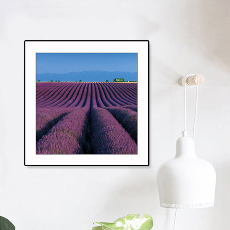 Farmhouse Lavender Landscape Painting Dark Color Living Room Wall Art Print, Textured Clearhalo 'Art Gallery' 'Canvas Art' 'Country Art Gallery' 'French Country' 'Rustic' Arts' 1861421