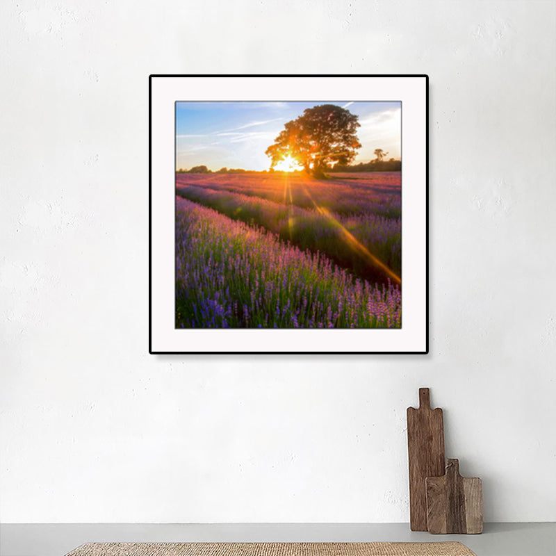 Farmhouse Lavender Landscape Painting Dark Color Living Room Wall Art Print, Textured Brown Clearhalo 'Art Gallery' 'Canvas Art' 'Country Art Gallery' 'French Country' 'Rustic' Arts' 1861423