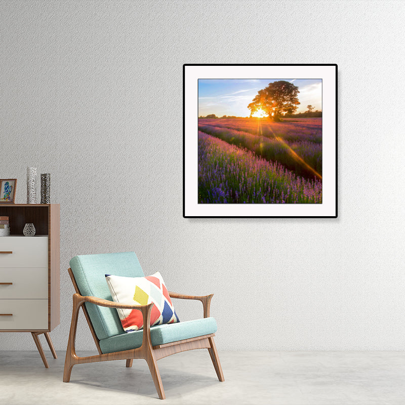 Farmhouse Lavender Landscape Painting Dark Color Living Room Wall Art Print, Textured Clearhalo 'Art Gallery' 'Canvas Art' 'Country Art Gallery' 'French Country' 'Rustic' Arts' 1861424