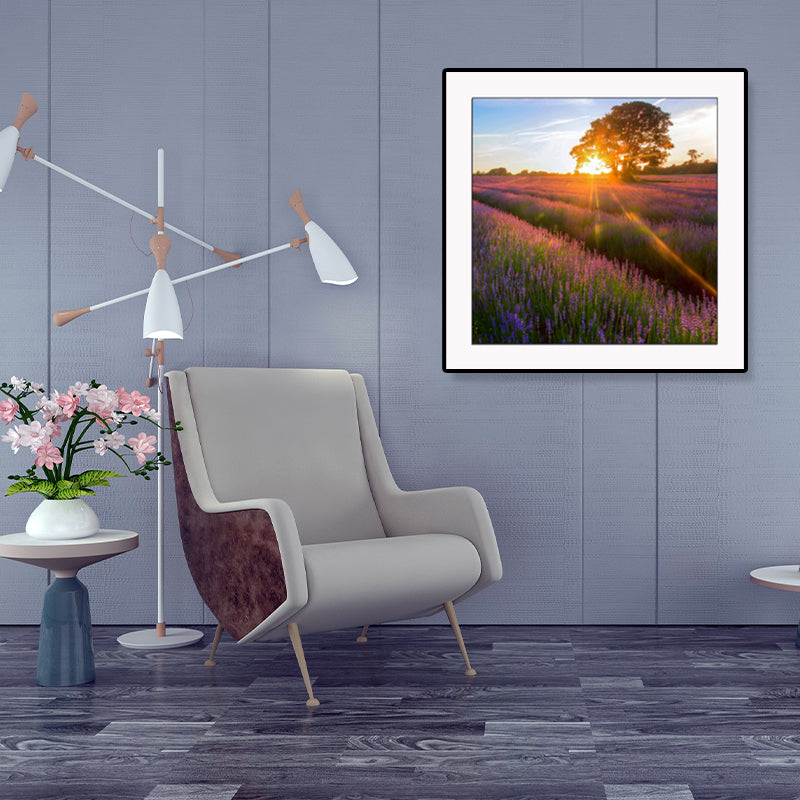 Farmhouse Lavender Landscape Painting Dark Color Living Room Wall Art Print, Textured Clearhalo 'Art Gallery' 'Canvas Art' 'Country Art Gallery' 'French Country' 'Rustic' Arts' 1861425