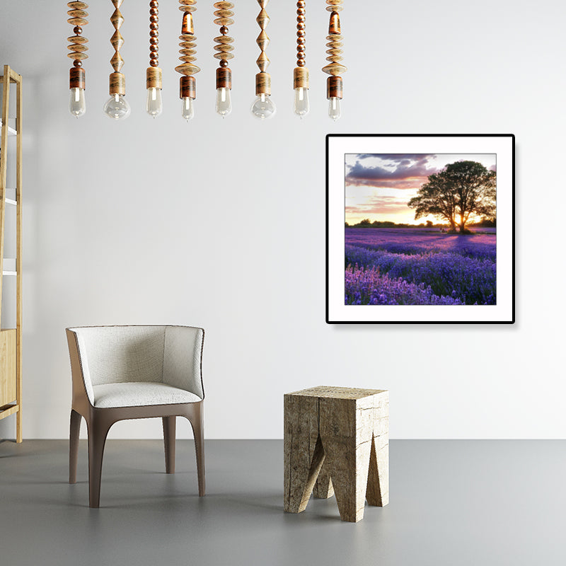 Farmhouse Lavender Landscape Painting Dark Color Living Room Wall Art Print, Textured Dark Brown Clearhalo 'Art Gallery' 'Canvas Art' 'Country Art Gallery' 'French Country' 'Rustic' Arts' 1861427