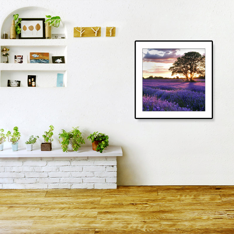 Farmhouse Lavender Landscape Painting Dark Color Living Room Wall Art Print, Textured Clearhalo 'Art Gallery' 'Canvas Art' 'Country Art Gallery' 'French Country' 'Rustic' Arts' 1861428