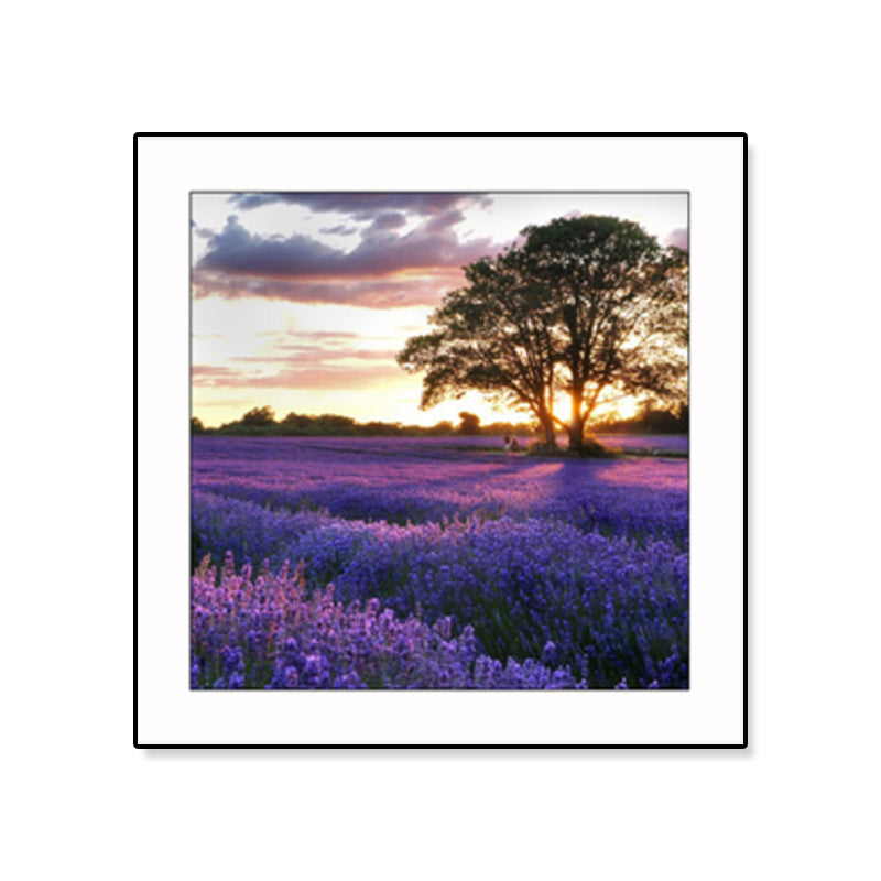 Farmhouse Lavender Landscape Painting Dark Color Living Room Wall Art Print, Textured Clearhalo 'Art Gallery' 'Canvas Art' 'Country Art Gallery' 'French Country' 'Rustic' Arts' 1861430