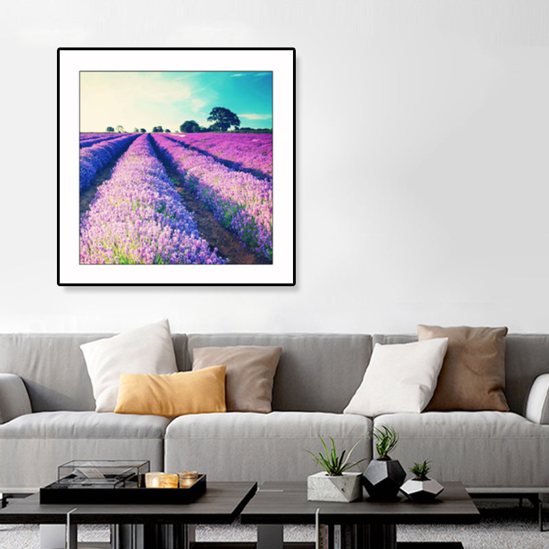 Farmhouse Lavender Landscape Painting Dark Color Living Room Wall Art Print, Textured Light Purple Clearhalo 'Art Gallery' 'Canvas Art' 'Country Art Gallery' 'French Country' 'Rustic' Arts' 1861431