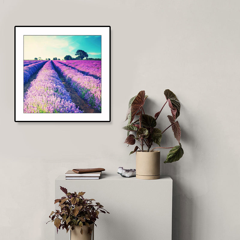 Farmhouse Lavender Landscape Painting Dark Color Living Room Wall Art Print, Textured Clearhalo 'Art Gallery' 'Canvas Art' 'Country Art Gallery' 'French Country' 'Rustic' Arts' 1861432