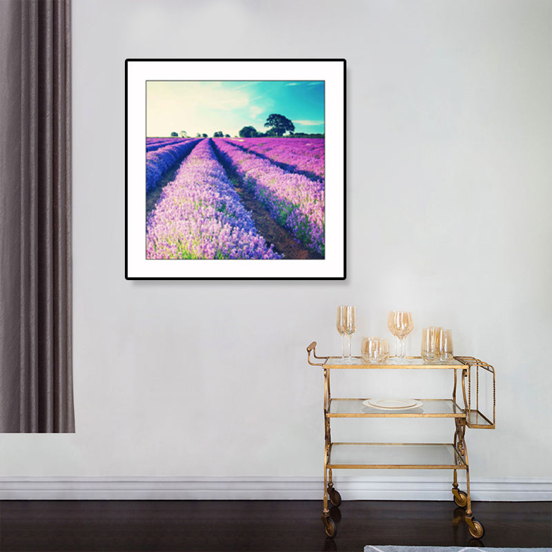 Farmhouse Lavender Landscape Painting Dark Color Living Room Wall Art Print, Textured Clearhalo 'Art Gallery' 'Canvas Art' 'Country Art Gallery' 'French Country' 'Rustic' Arts' 1861433