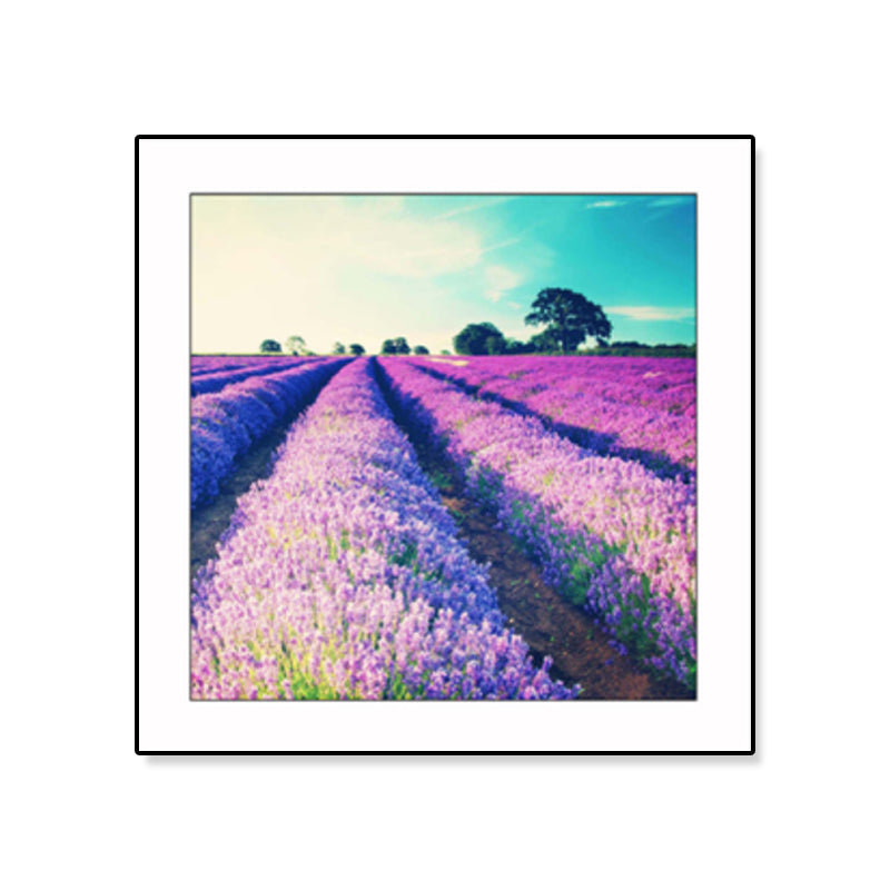 Farmhouse Lavender Landscape Painting Dark Color Living Room Wall Art Print, Textured Clearhalo 'Art Gallery' 'Canvas Art' 'Country Art Gallery' 'French Country' 'Rustic' Arts' 1861434