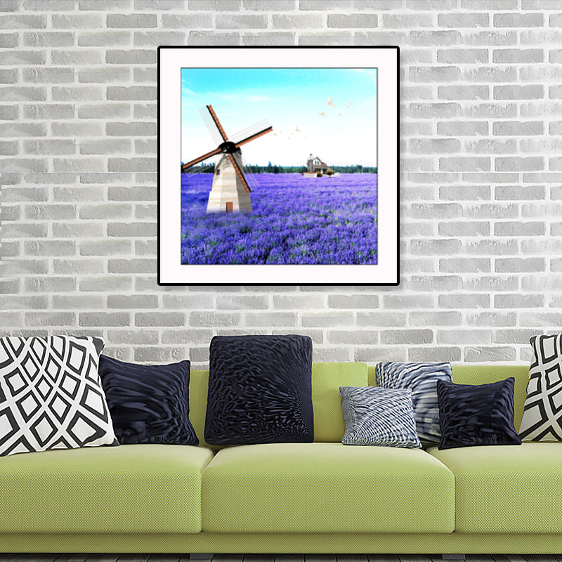 Farmhouse Lavender Landscape Painting Dark Color Living Room Wall Art Print, Textured Clearhalo 'Art Gallery' 'Canvas Art' 'Country Art Gallery' 'French Country' 'Rustic' Arts' 1861440