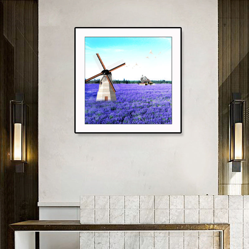 Farmhouse Lavender Landscape Painting Dark Color Living Room Wall Art Print, Textured Clearhalo 'Art Gallery' 'Canvas Art' 'Country Art Gallery' 'French Country' 'Rustic' Arts' 1861441