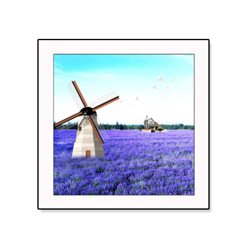 Farmhouse Lavender Landscape Painting Dark Color Living Room Wall Art Print, Textured Clearhalo 'Art Gallery' 'Canvas Art' 'Country Art Gallery' 'French Country' 'Rustic' Arts' 1861442