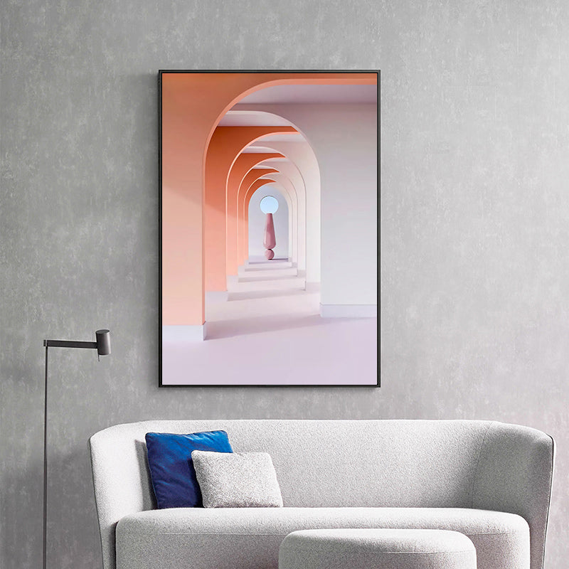 Architecture Hallway Wall Art Decor Modern Textured Canvas Print in Pastel Color Pink Clearhalo 'Art Gallery' 'Canvas Art' 'Contemporary Art Gallery' 'Modern' Arts' 1861450