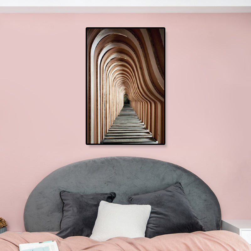 Architecture Hallway Wall Art Decor Modern Textured Canvas Print in Pastel Color Brown Clearhalo 'Art Gallery' 'Canvas Art' 'Contemporary Art Gallery' 'Modern' Arts' 1861458