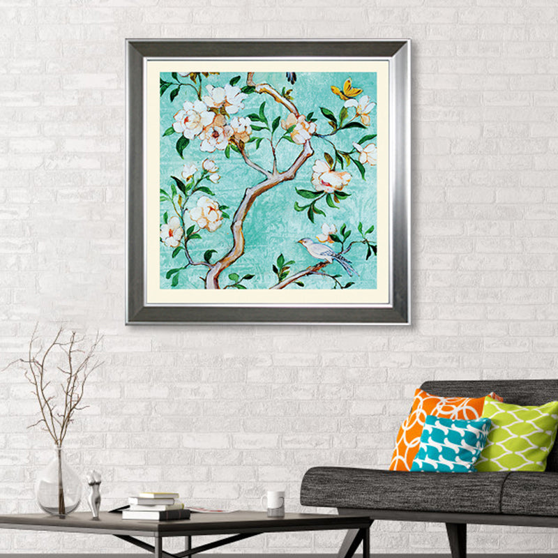 Pastel Color Flower Branch Wall Decor Florentine Rustic Textured Canvas for Drawing Room Clearhalo 'Art Gallery' 'Canvas Art' 'Country Art Gallery' 'French Country' 'Rustic' Arts' 1861483
