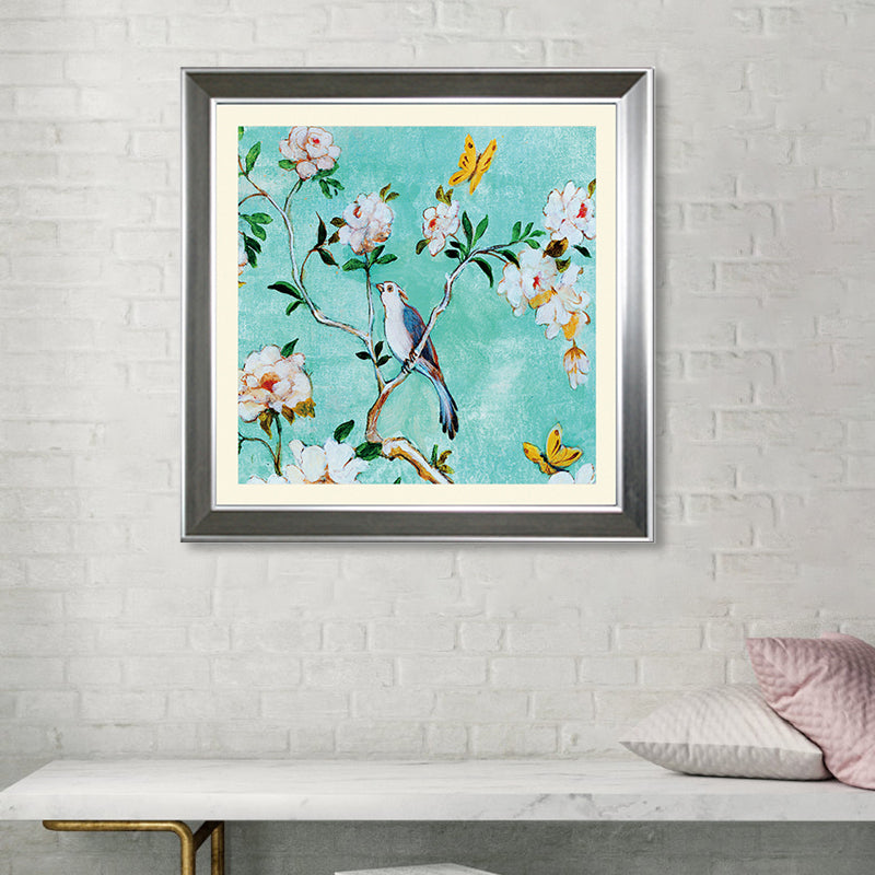 Pastel Color Flower Branch Wall Decor Florentine Rustic Textured Canvas for Drawing Room Lake Blue Clearhalo 'Art Gallery' 'Canvas Art' 'Country Art Gallery' 'French Country' 'Rustic' Arts' 1861485