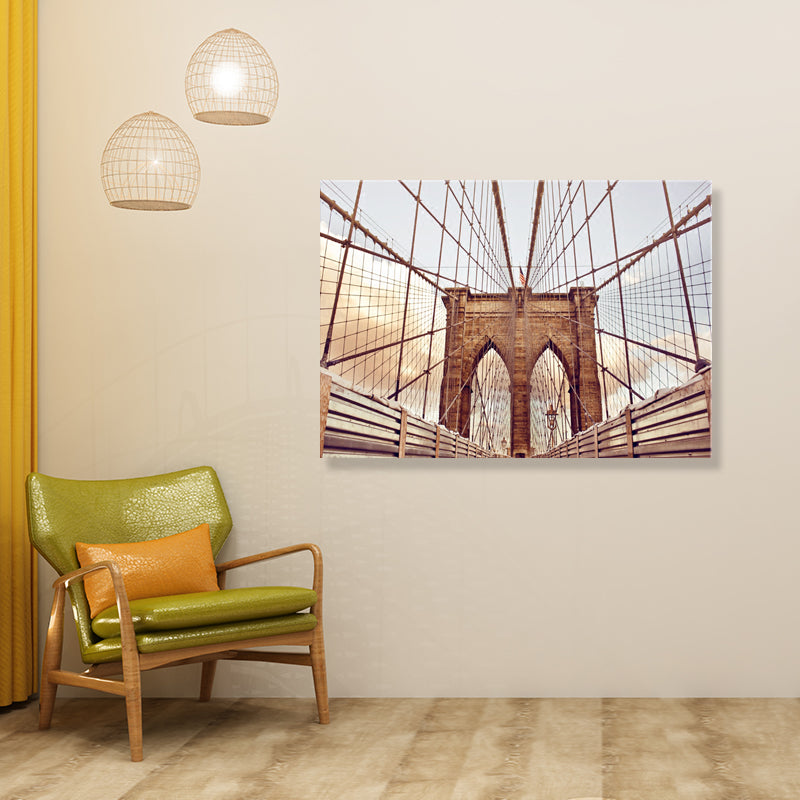 Light Color Bridge Wall Decor Building Modern Textured Canvas Wall Art for Playroom Brown Clearhalo 'Art Gallery' 'Canvas Art' 'Contemporary Art Gallery' 'Modern' Arts' 1861595