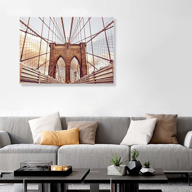 Light Color Bridge Wall Decor Building Modern Textured Canvas Wall Art for Playroom Clearhalo 'Art Gallery' 'Canvas Art' 'Contemporary Art Gallery' 'Modern' Arts' 1861596