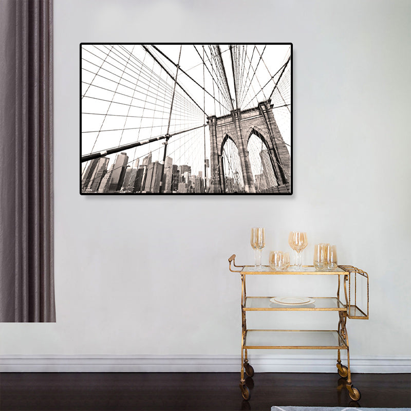 Light Color Bridge Wall Decor Building Modern Textured Canvas Wall Art for Playroom Grey Clearhalo 'Art Gallery' 'Canvas Art' 'Contemporary Art Gallery' 'Modern' Arts' 1861603