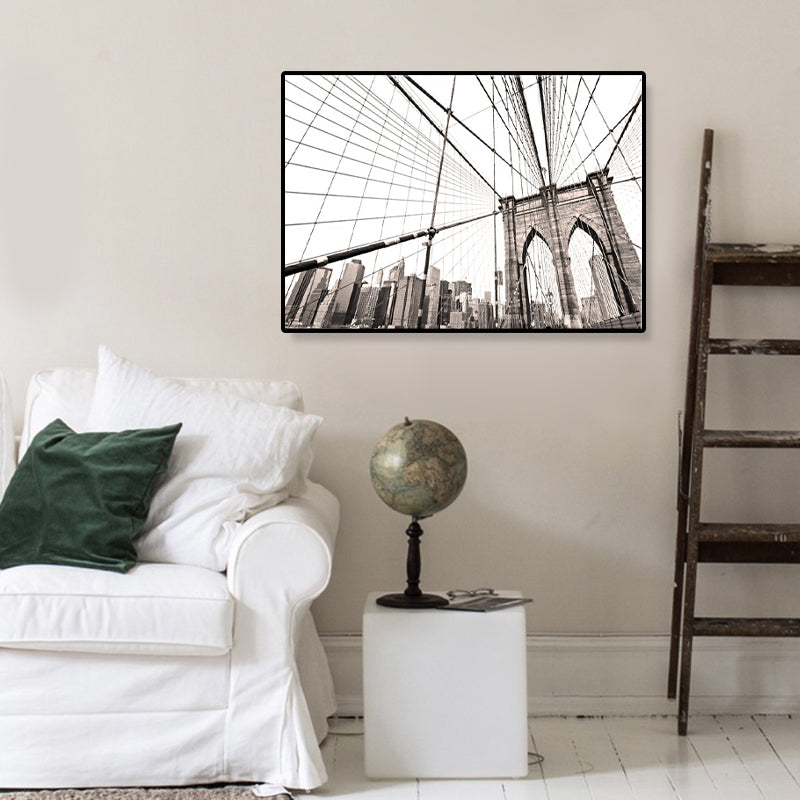 Light Color Bridge Wall Decor Building Modern Textured Canvas Wall Art for Playroom Clearhalo 'Art Gallery' 'Canvas Art' 'Contemporary Art Gallery' 'Modern' Arts' 1861604