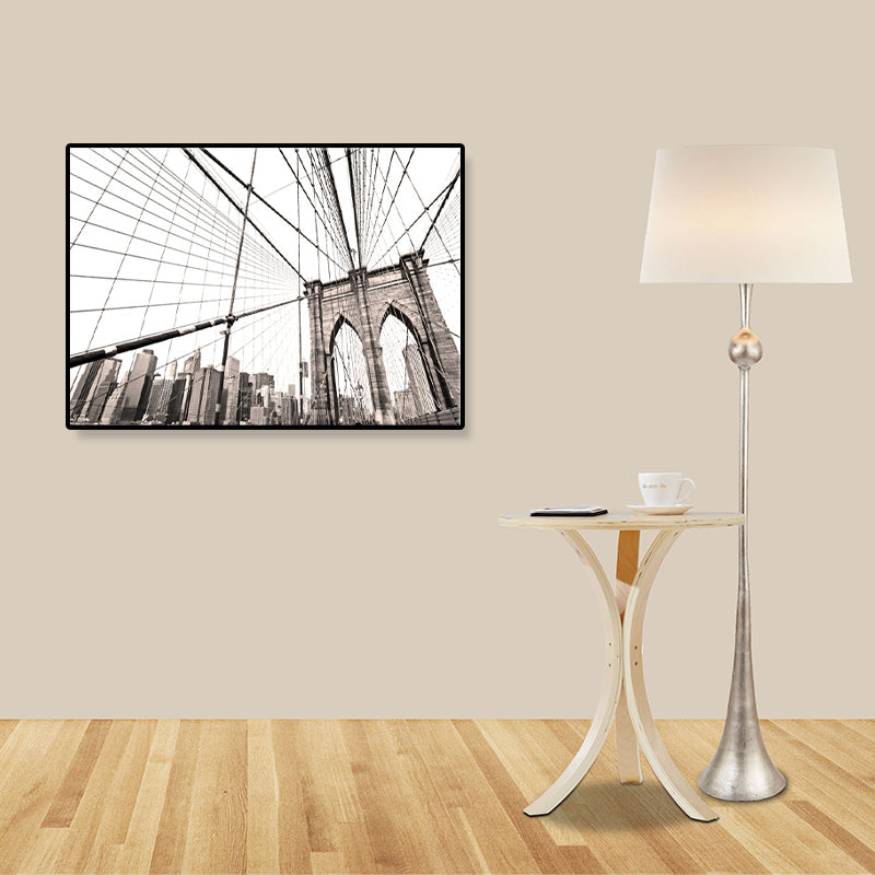Light Color Bridge Wall Decor Building Modern Textured Canvas Wall Art for Playroom Clearhalo 'Art Gallery' 'Canvas Art' 'Contemporary Art Gallery' 'Modern' Arts' 1861605