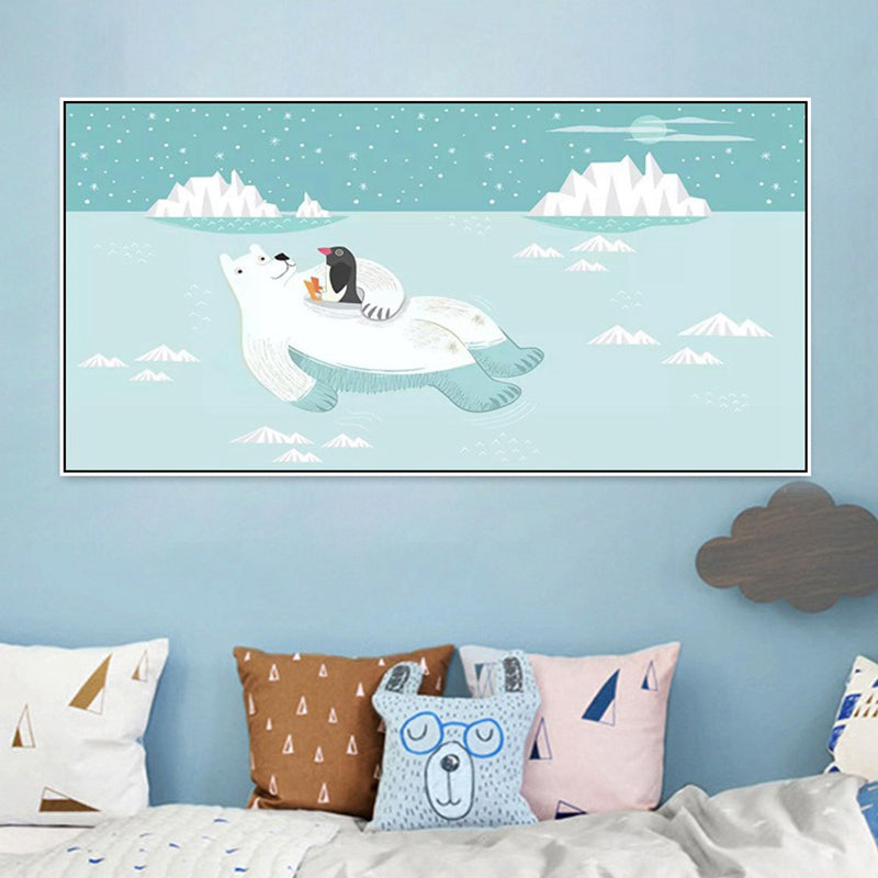 Kids Adventure with Animal Canvas Soft Color Baby Room Wall Art Print, Multiple Sizes Sky Blue Clearhalo 'Art Gallery' 'Canvas Art' 'Kids' Arts' 1861635
