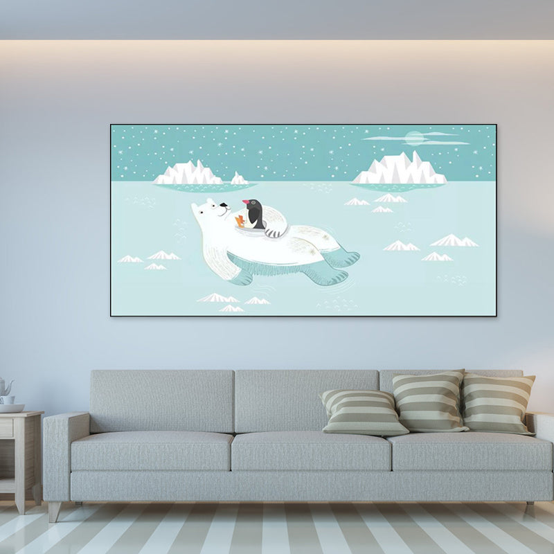 Kids Adventure with Animal Canvas Soft Color Baby Room Wall Art Print, Multiple Sizes Clearhalo 'Art Gallery' 'Canvas Art' 'Kids' Arts' 1861637