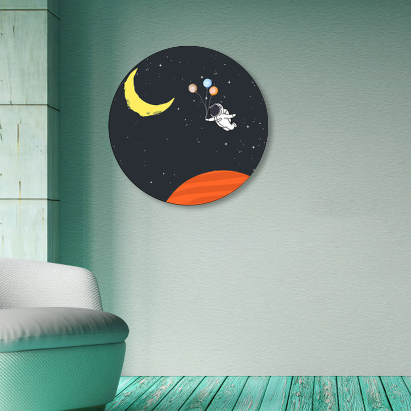 Astronaut and Moon Wall Art Decor Living Room Universe Canvas Print in Pastel Color Yellow Clearhalo 'Art Gallery' 'Canvas Art' 'Kids' Arts' 1861692