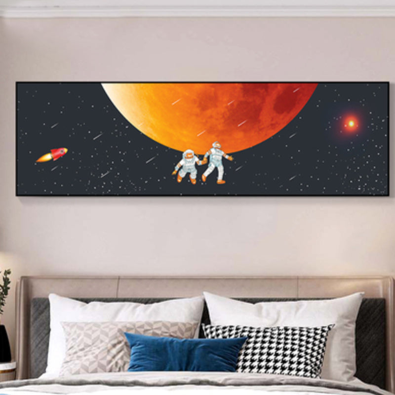 Spaceman and Planet Canvas Art Kids Style Textured Wall Decor in Soft Color for Home Orange 12" x 39" Clearhalo 'Art Gallery' 'Canvas Art' 'Kids' Arts' 1861713
