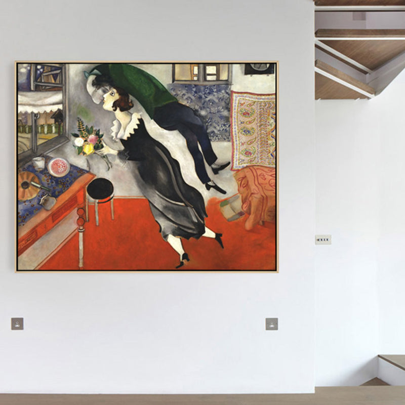 Kissing Figure Canvas Wall Art Surrealism Textured Room Wall Decor in Black, Multiple Sizes Clearhalo 'Arts' 'Canvas Art' 1861726