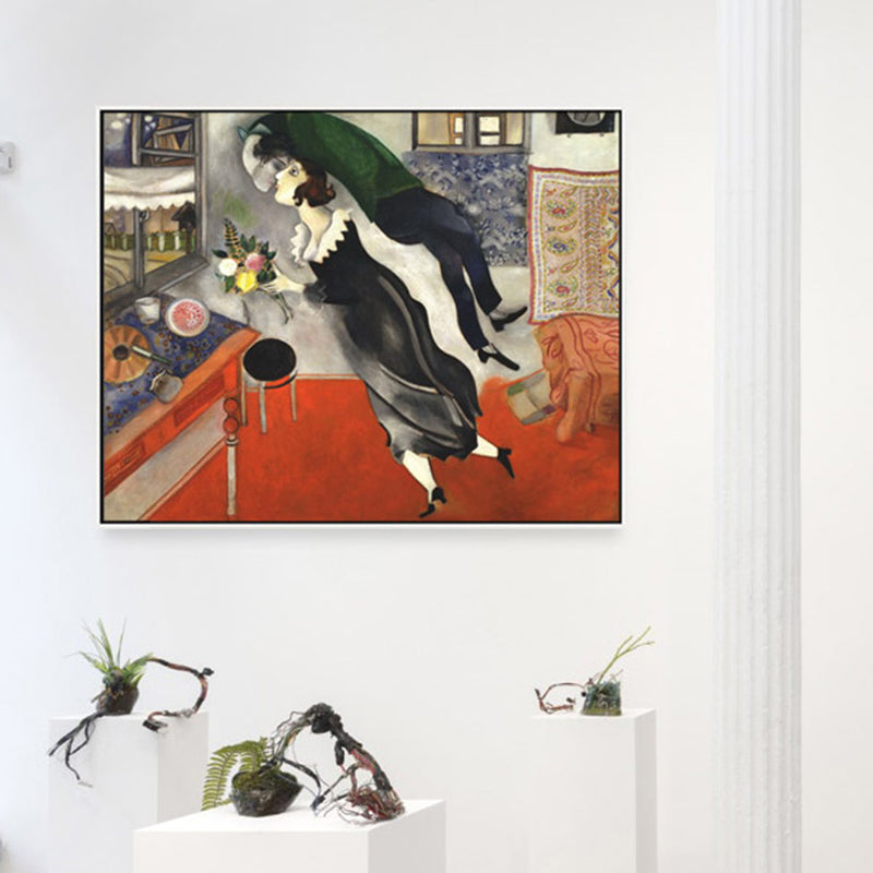 Kissing Figure Canvas Wall Art Surrealism Textured Room Wall Decor in Black, Multiple Sizes Clearhalo 'Arts' 'Canvas Art' 1861727