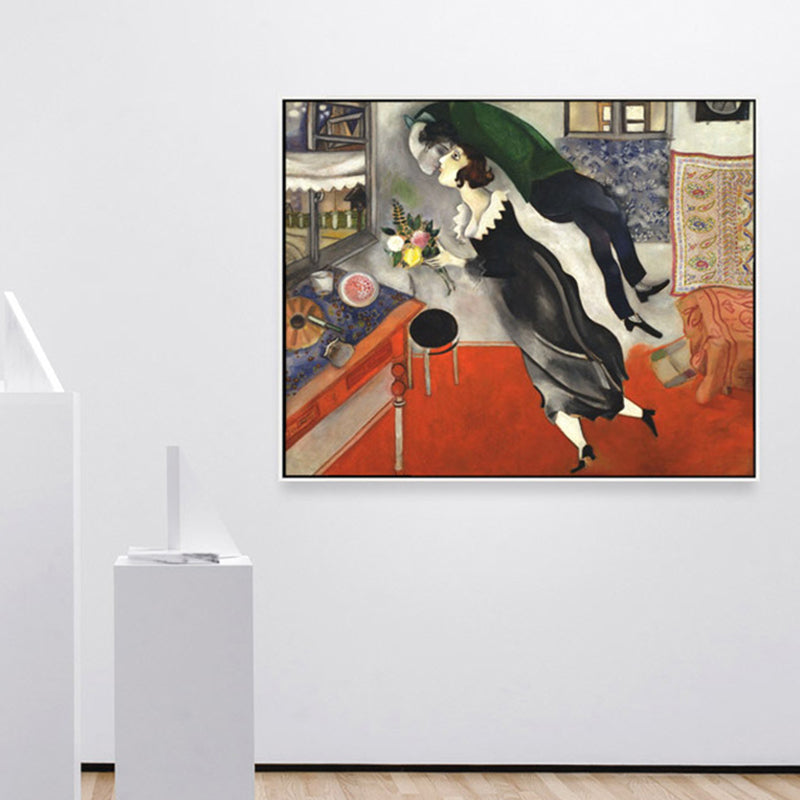 Kissing Figure Canvas Wall Art Surrealism Textured Room Wall Decor in Black, Multiple Sizes Clearhalo 'Arts' 'Canvas Art' 1861728