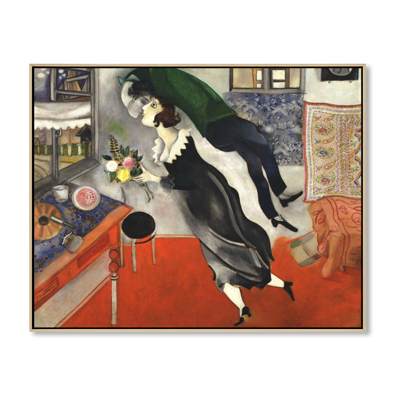 Kissing Figure Canvas Wall Art Surrealism Textured Room Wall Decor in Black, Multiple Sizes Clearhalo 'Arts' 'Canvas Art' 1861729