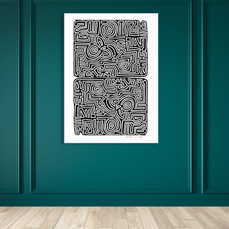 Black Maze Scene Painting Still Life Pop Art Textured Canvas Print for Dining Room - Black - Clearhalo - 'Arts' - 'Canvas Art' - 1861733