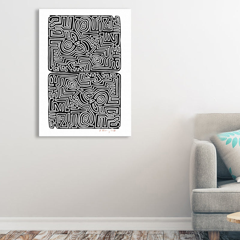 Black Maze Scene Painting Still Life Pop Art Textured Canvas Print for Dining Room - Clearhalo - 'Arts' - 'Canvas Art' - 1861734