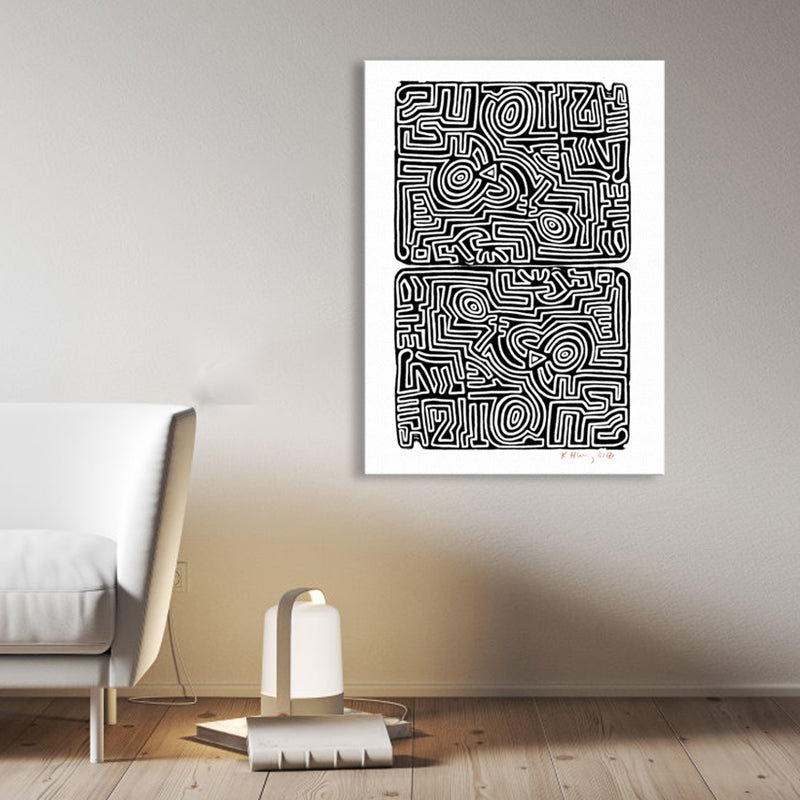 Black Maze Scene Painting Still Life Pop Art Textured Canvas Print for Dining Room - Clearhalo - 'Arts' - 'Canvas Art' - 1861735