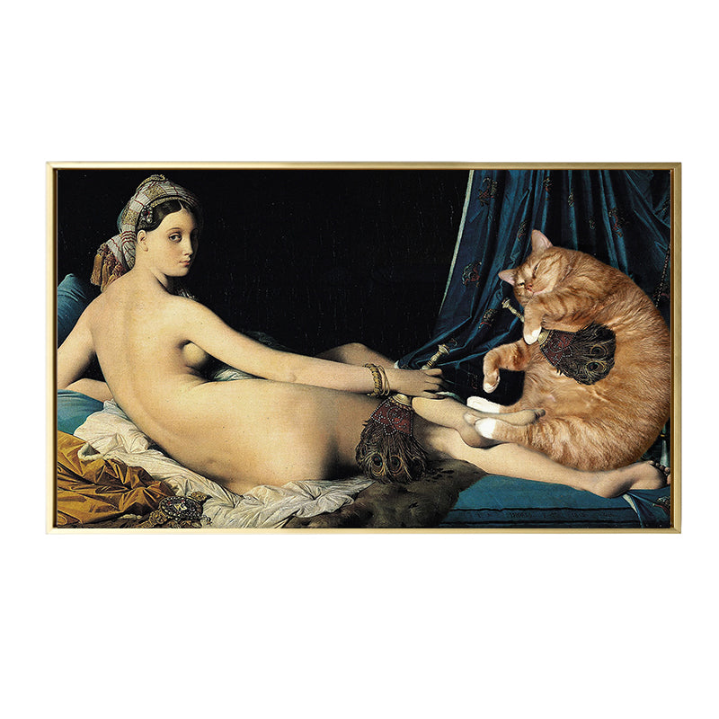 Cat and Nude Woman Art Print Funky Textured Living Room Canvas in Yellow, Multiple Sizes - Clearhalo - 'Arts' - 'Canvas Art' - 1861823