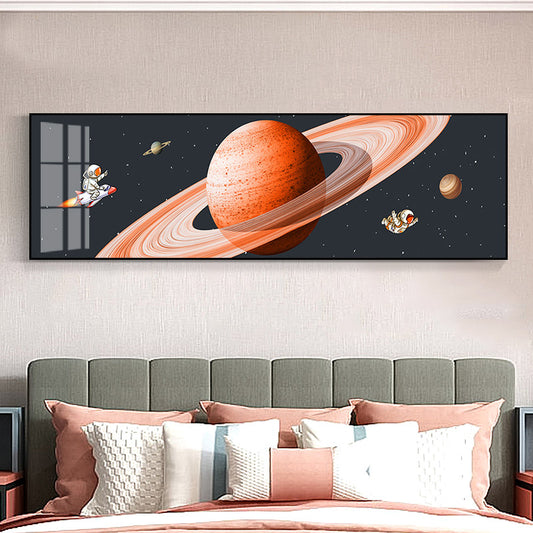 Pastel Color Planets Scene Painting Universe Children's Art Textured Canvas for Sitting Room Orange 12" x 39" Clearhalo 'Art Gallery' 'Canvas Art' 'Kids' Arts' 1861878