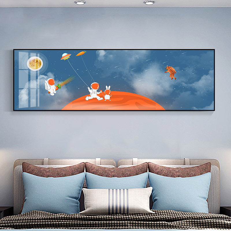 Pastel Color Planets Scene Painting Universe Children's Art Textured Canvas for Sitting Room Blue 12" x 39" Clearhalo 'Art Gallery' 'Canvas Art' 'Kids' Arts' 1861883