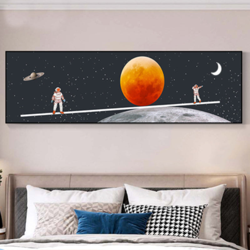 Pastel Color Planets Scene Painting Universe Children's Art Textured Canvas for Sitting Room Orange-Red 12" x 39" Clearhalo 'Art Gallery' 'Canvas Art' 'Kids' Arts' 1861887