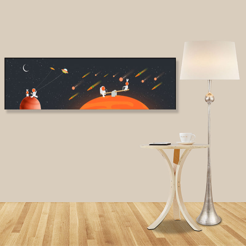 Pastel Color Planets Scene Painting Universe Children's Art Textured Canvas for Sitting Room Black 12" x 39" Clearhalo 'Art Gallery' 'Canvas Art' 'Kids' Arts' 1861891