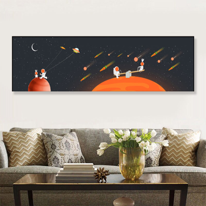 Pastel Color Planets Scene Painting Universe Children's Art Textured Canvas for Sitting Room Clearhalo 'Art Gallery' 'Canvas Art' 'Kids' Arts' 1861892