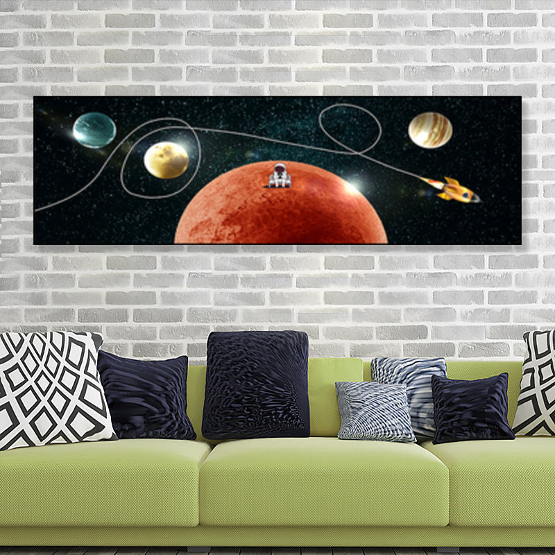 Pastel Color Planets Scene Painting Universe Children's Art Textured Canvas for Sitting Room Orange Red 12" x 39" Clearhalo 'Art Gallery' 'Canvas Art' 'Kids' Arts' 1861895