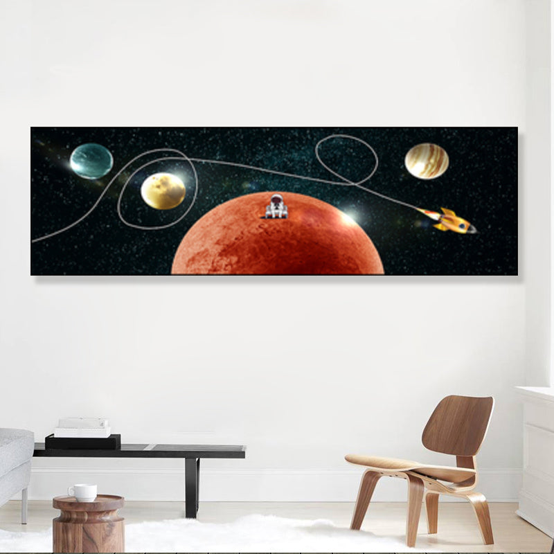 Pastel Color Planets Scene Painting Universe Children's Art Textured Canvas for Sitting Room Clearhalo 'Art Gallery' 'Canvas Art' 'Kids' Arts' 1861896