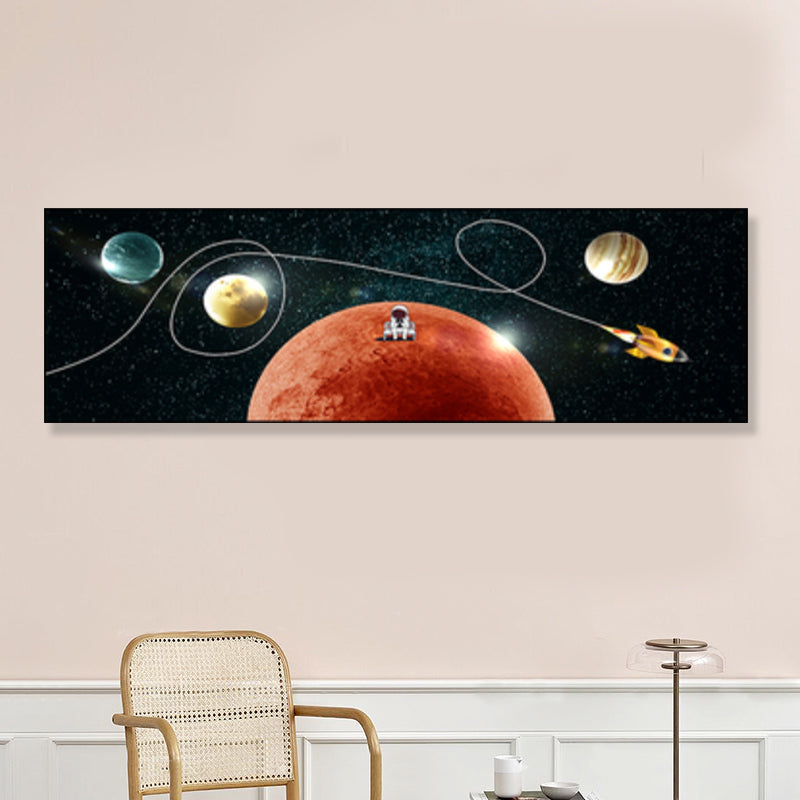 Pastel Color Planets Scene Painting Universe Children's Art Textured Canvas for Sitting Room Clearhalo 'Art Gallery' 'Canvas Art' 'Kids' Arts' 1861897