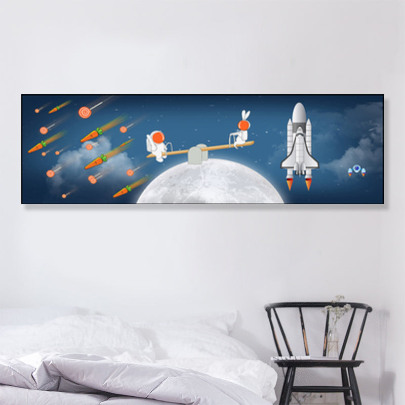 Pastel Color Planets Scene Painting Universe Children's Art Textured Canvas for Sitting Room White 12" x 39" Clearhalo 'Art Gallery' 'Canvas Art' 'Kids' Arts' 1861899