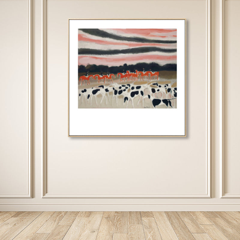 Modern Painting Horse Herds Canvas Print Light Color Textured Wall Art Decor for Home - Red - Clearhalo - 'Arts' - 'Canvas Art' - 1861923