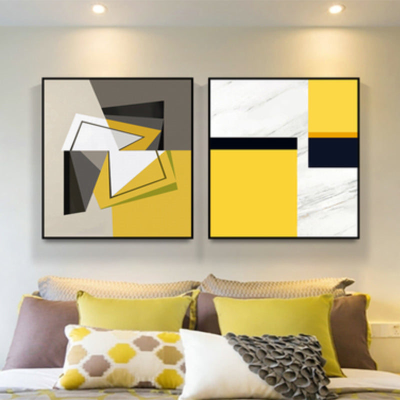 Textured Illustrated Geometry Canvas Art Contemporary Wall Decor for Sitting Room Yellow Clearhalo 'Art Gallery' 'Canvas Art' 'Contemporary Art Gallery' 'Modern' Arts' 1861998