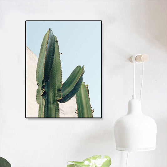 Photography Print Cactus Pattern Wall Art Decor Dining Room Botany Canvas in Green Green Clearhalo 'Art Gallery' 'Canvas Art' 'Contemporary Art Gallery' 'Modern' Arts' 1862110