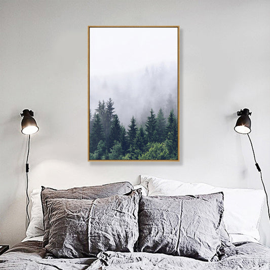 Tropical Photo-Print Landscape Canvas Dark Color Textured Wall Art Decor for Room Green