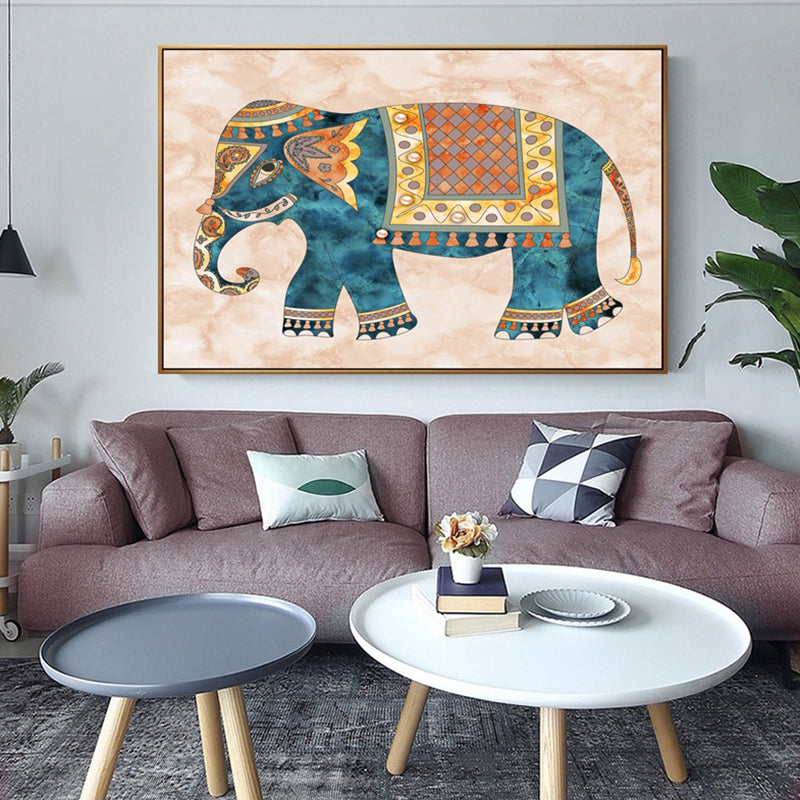 Asian Drawing Animal Art Print Canvas Textured Light Color Wall Decor for Living Room Blue Clearhalo 'Arts' 'Canvas Art' 1862168